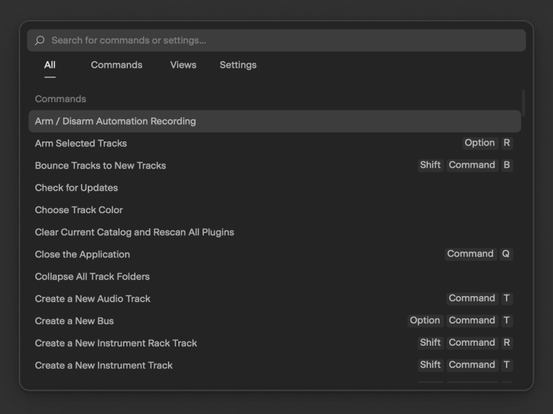 Cakewalk Assist command palette in Sonar