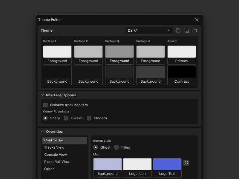 Theme Editor in Cakewalk Sonar